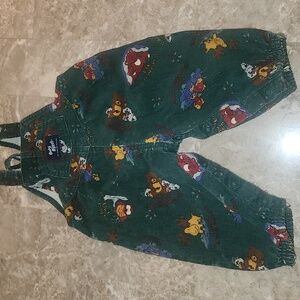 OshKosh B'gosh VINTAGE Green Corduroy Overalls CAMPER BEARS PRINT